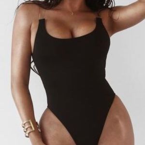 Black One Piece Swimsuit with Clear Straps